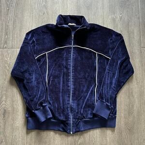 Vintage 70s Y2K Blue Striped Detailed Velour Track Suit Set. Sz L
